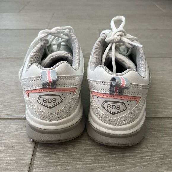 NEW BALANCE 608 WOMENS ATHLETIC SNEAKERS 9 WHITE LEATHER WALKING DAD SHOES PINK - Picture 5 of 9